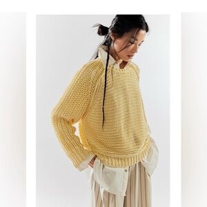 Free People Chunky Knit Scoop Neck Sweater in Pale Yellow